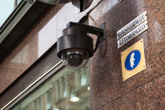 A security camera in downtown Helsinki, where LocalBitcoins is based. (Kekyalyaynen/Shutterstock)