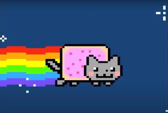 A still from the Nyan Cat video, a version of which recently became an NFT. 