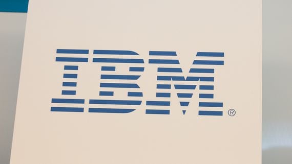 IBM logo at Consensus 2018 (CoinDesk)